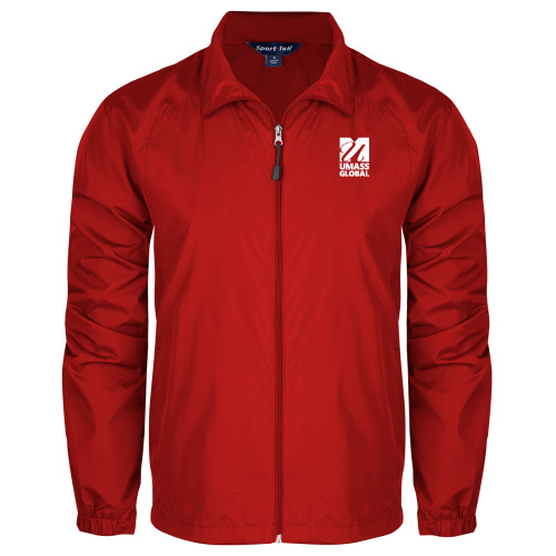  Red Full Zip Wind Jacket - UMass Global Primary Logo Stacked