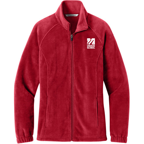  Womens Red Fleece Full Zip Jacket - UMass Global Primary Logo Stacked