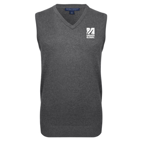  Charcoal VNeck Sweater Vest - UMass Global Primary Logo Stacked