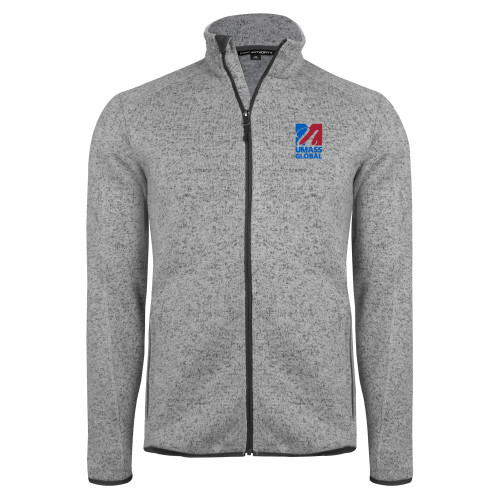  Grey Heather Sweater Fleece Jacket - UMass Global Primary Logo Stacked