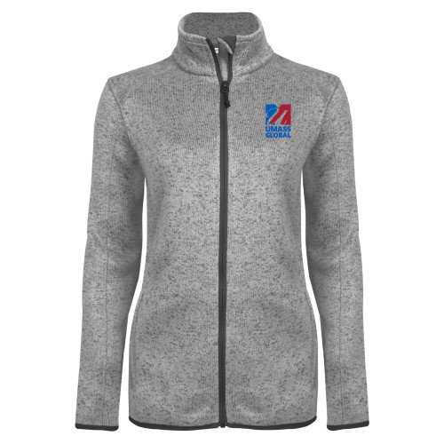  Womens Grey Heather Fleece Jacket - UMass Global Primary Logo Stacked
