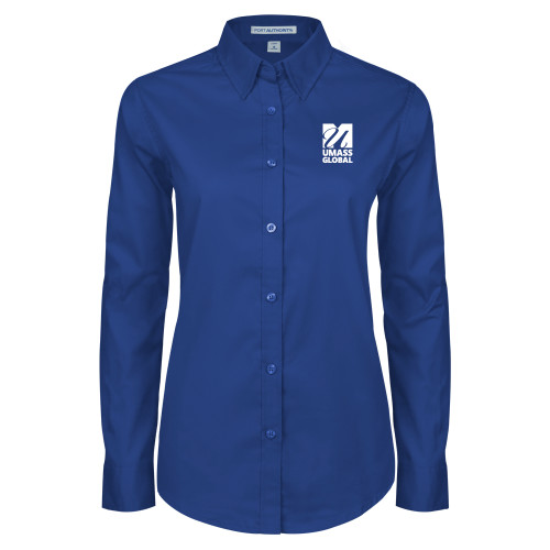  Womens Royal Twill Button Down Long Sleeve  - UMass Global Primary Logo Stacked