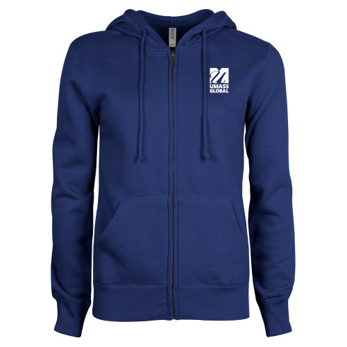  ENZA Womens Royal Fleece Full Zip Hoodie - UMass Global Primary Logo Stacked