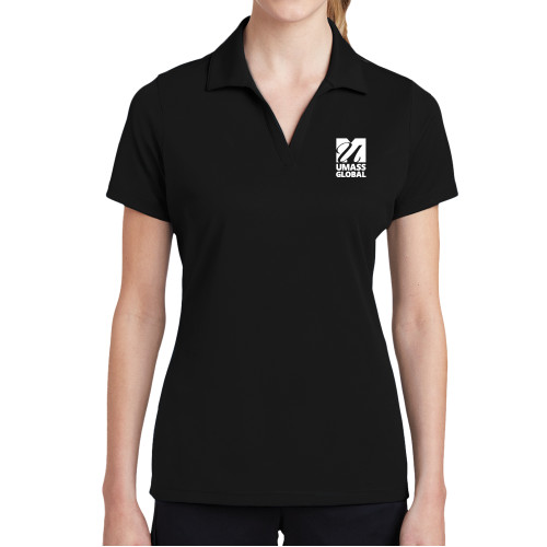  Womens Black Dry Mesh Polo - UMass Global Primary Logo Stacked