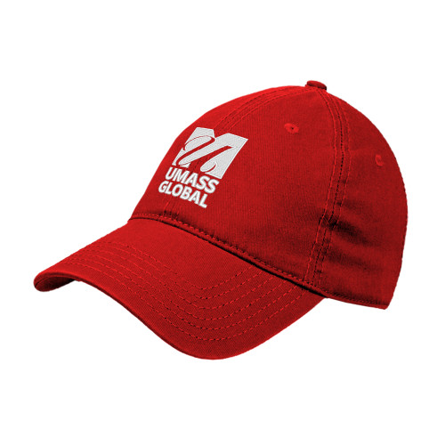  Red Unstructured Adjustable Low Profile Hat - UMass Global Primary Logo Stacked