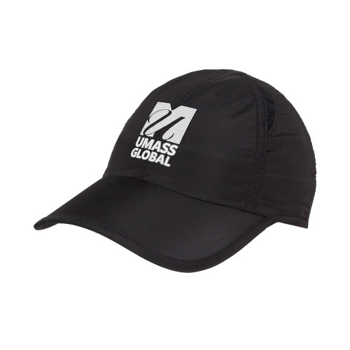  Womens Black Performance Cap - UMass Global Primary Logo Stacked