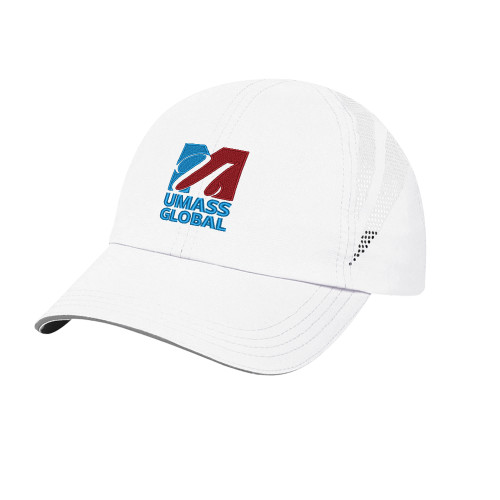  Womens White Performance Cap - UMass Global Primary Logo Stacked