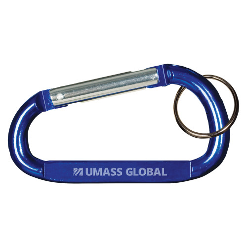  Blue Carabiner with Split Ring - UMass Global Horizontal Logo without Tagline Engraved