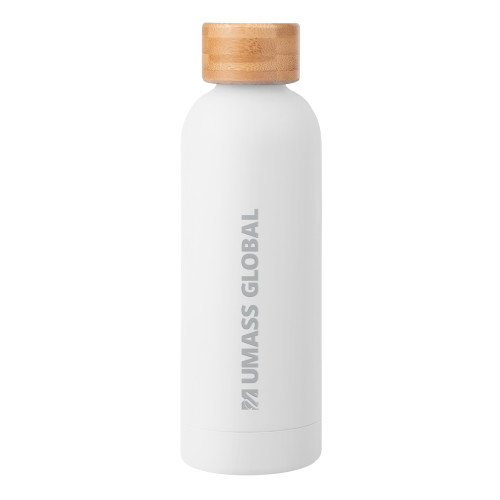  Blair White Stainless Steel Bottle w/ Bamboo Lid 17 oz - UMass Global Horizontal Logo without Tagline Engraved