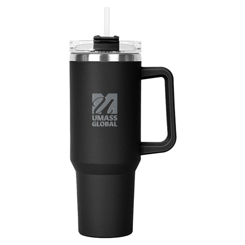 UMass Global Hippo Black Mug & Straw Lid with Twist Closure 40 oz