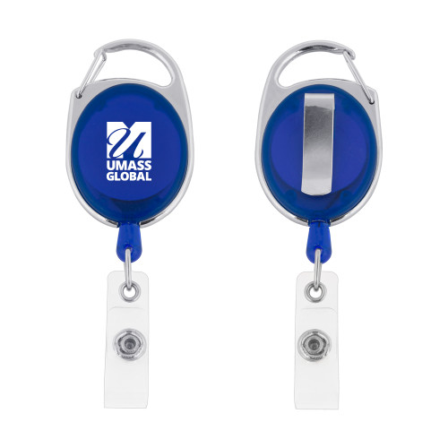  Blue Oval Retractable Badge Holder w/Clip - UMass Global Primary Logo Stacked