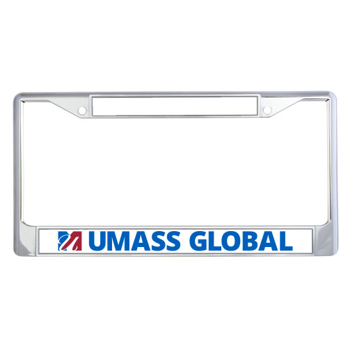  Metal License Plate Frame in Chrome - UMass Global Horizontal Logo without Tagline