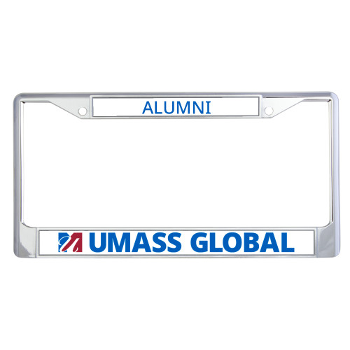  Alumni Metal License Plate Frame in Chrome - UMass Global Horizontal Logo without Tagline