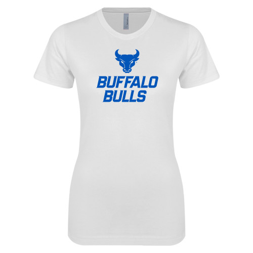  Next Level Womens White Boyfriend Tee - Secondary Athletic Mark Stacked