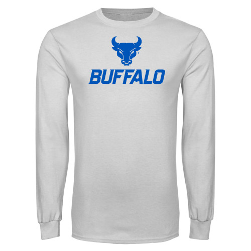  White Long Sleeve T Shirt - Primary Athletic Mark Stacked