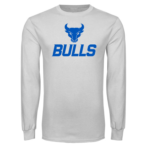  White Long Sleeve T Shirt - Secondary Athletic Mark Bulls Stacked