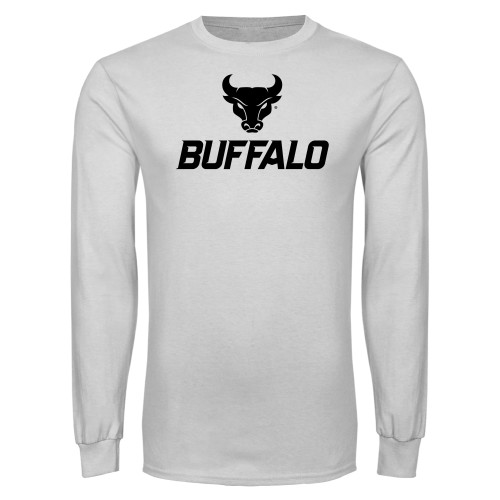  White Long Sleeve T Shirt - Primary Athletic Mark Stacked