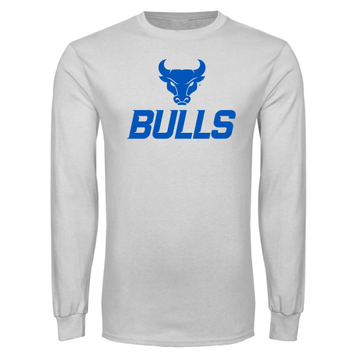  White Long Sleeve T Shirt - Secondary Athletic Mark Bulls Stacked