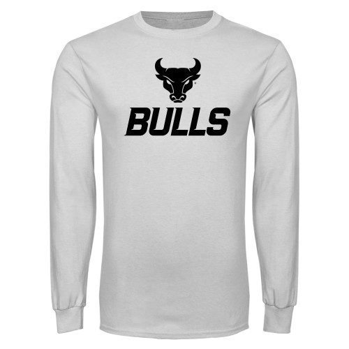  White Long Sleeve T Shirt - Secondary Athletic Mark Bulls Stacked