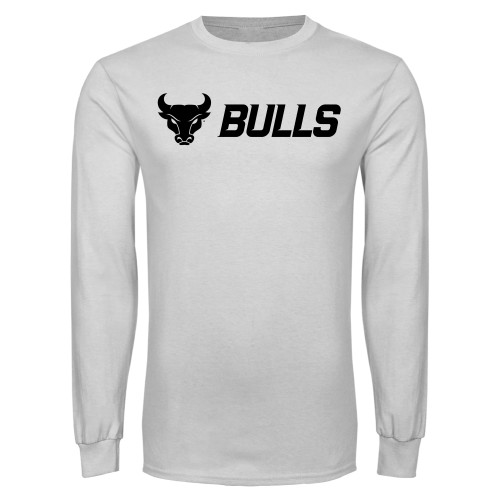 White Long Sleeve T Shirt - Secondary Athletic Mark Bulls Horizontal