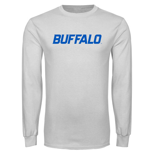  White Long Sleeve T Shirt - Buffalo Wordmark