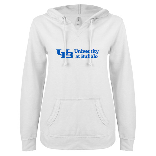  ENZA Womens White V Notch Raw Edge Fleece Hoodie - Secondary Lock Up
