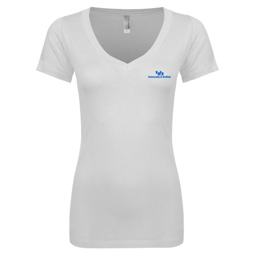  Next Level Womens White Ideal V Tee - Primary Lock Up
