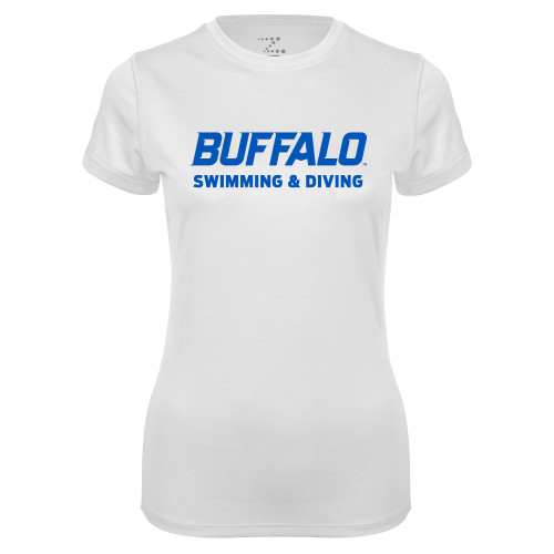  Womens White Performance Tee - Swimming and Diving