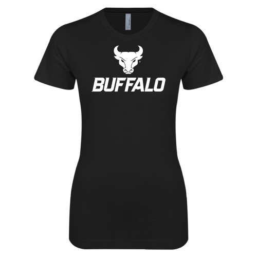  Next Level Womens Black Boyfriend Tee - Primary Athletic Mark Stacked