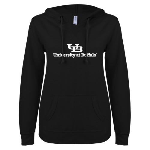  ENZA Womens Black V Notch Raw Edge Fleece Hoodie - Primary Lock Up