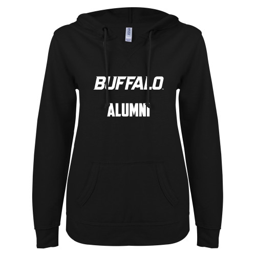  ENZA Womens Black V Notch Raw Edge Fleece Hoodie - Alumni
