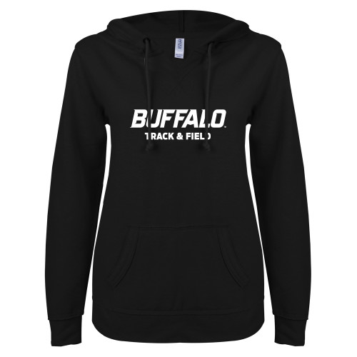  ENZA Womens Black V Notch Raw Edge Fleece Hoodie - Track and Field