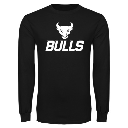  Black Long Sleeve T Shirt - Secondary Athletic Mark Bulls Stacked