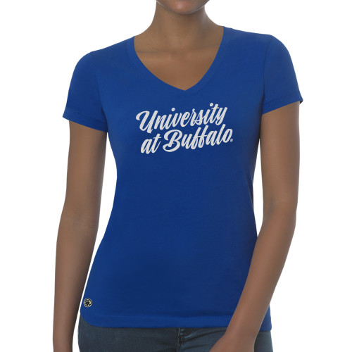  Fall Rush Ladies Royal Blue V Neck Tee - C - Glitter White-Soft