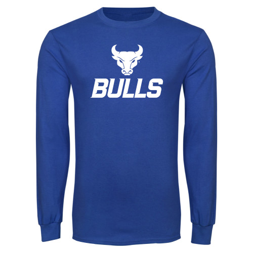  Royal Long Sleeve T Shirt - Secondary Athletic Mark Bulls Stacked
