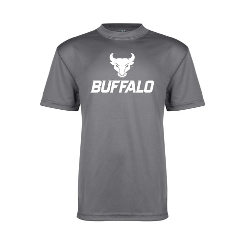  Youth Performance Grey Concrete Tee - Primary Athletic Mark Stacked