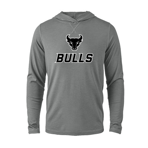  Grey Heather Long Sleeve Hooded Tee - Secondary Athletic Mark Bulls Stacked