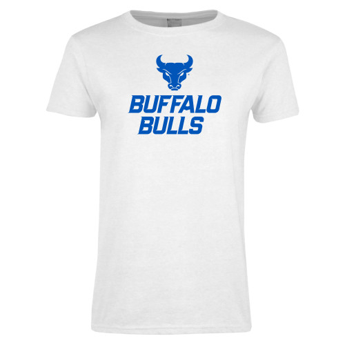  Womens White Short Sleeve Tee - Secondary Athletic Mark Stacked