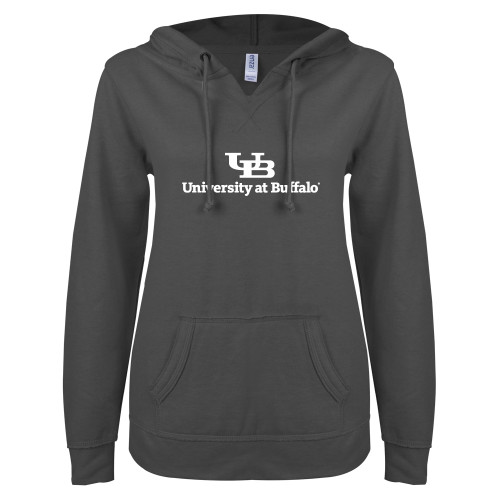Main Image for  ENZA Womens Dark Heather V Notch Raw Edge Fleece Hoodie