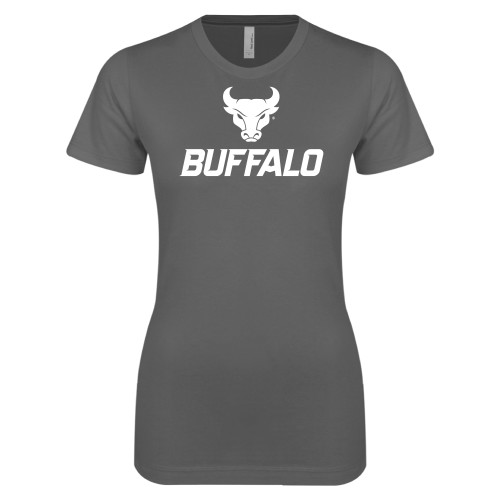  Next Level Womens Charcoal Boyfriend Tee - Primary Athletic Mark Stacked