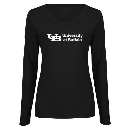  Womens Black Long Sleeve V Neck Tee  - Secondary Lock Up