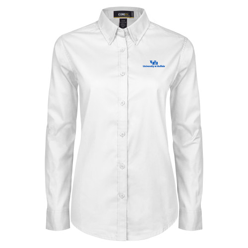  Womens White Twill Button Down Long Sleeve - Primary Lock Up