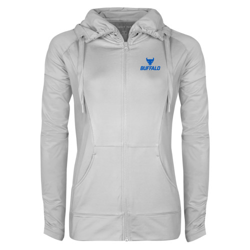  Womens White Sport Wick Stretch Full Zip Jacket - Primary Athletic Mark Stacked