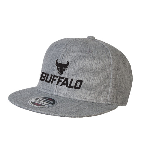  Heather Grey Wool Blend Flat Bill Snapback Hat - Two color Primary Athletic Mark