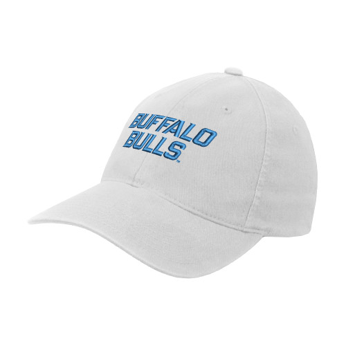  White Flexfit Structured Low Profile Hat - Buffalo Bulls Wordmark