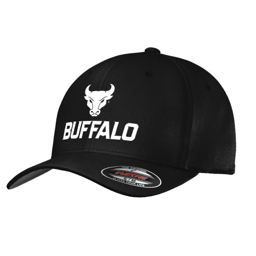  Black Flexfit Structured Low Profile Hat - Primary Athletic Mark Stacked