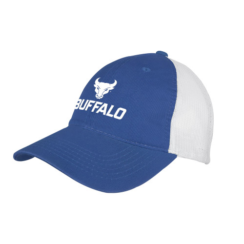  Royal/White Mesh Back Unstructured Low Profile Hat - Primary Athletic Mark Stacked
