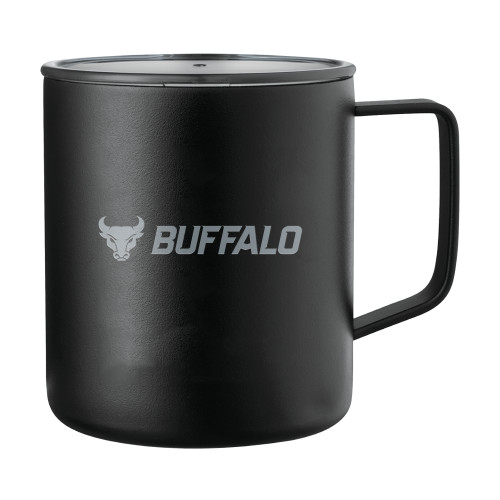 Rover Camp Vacuum Insulated Black Mug 14oz - Primary Athletic Mark Horizontal Engraved
