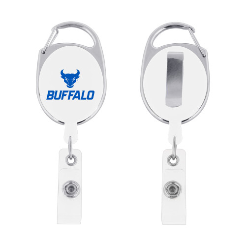  White Oval Retractable Badge Holder w/Clip - Primary Athletic Mark Stacked