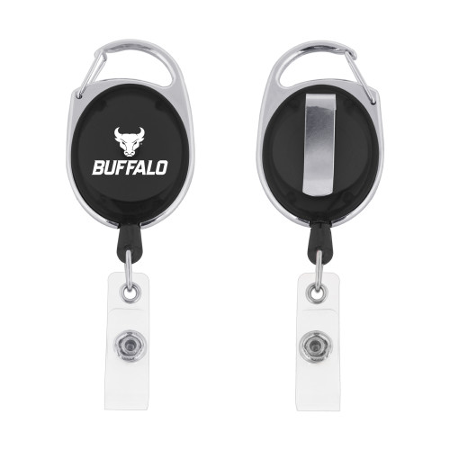  Black Oval Retractable Badge Holder w/Clip - Primary Athletic Mark Stacked